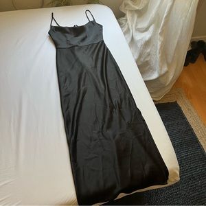 BHLDN black satin sleeveless maxi slip dress gown